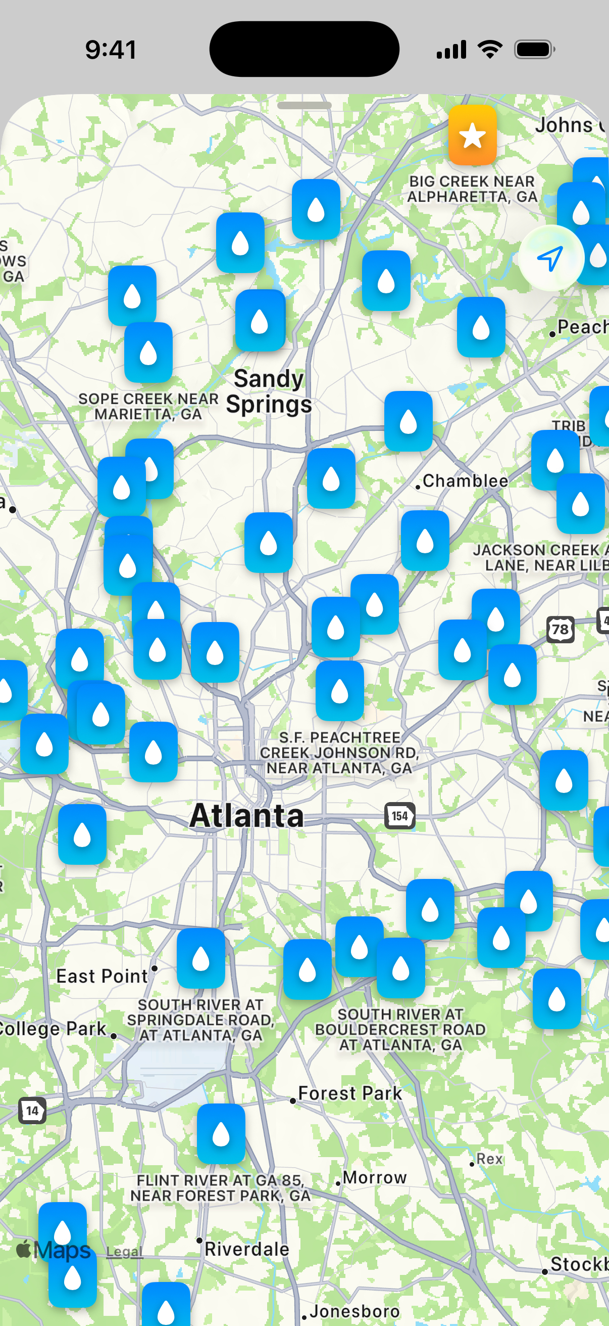 FloodWatch map view showing river gauges